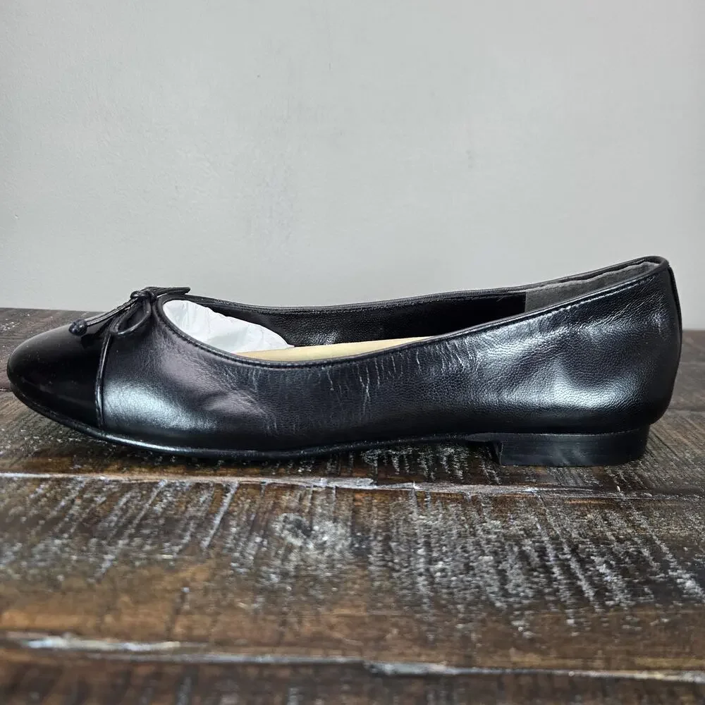 NEW Tory Burch Cap Toe Ballet Womens Size 7.5 Logo Flats Shoe Goat Leather Black
